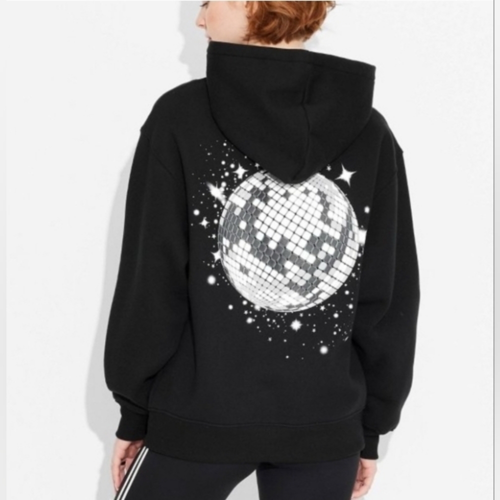 Wild Fable Womens Black Hoodie, Oversize Disco Ball Design On Back Thick - Picture 1 of 7